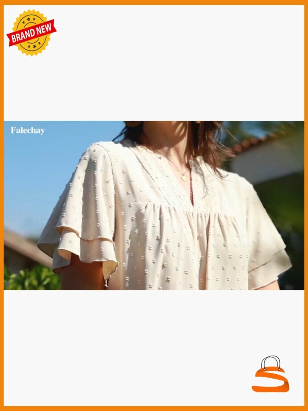 Butterfly Sleeve V Neck Swiss Dot Blouse - Dressy Casual Flowy Top - Picture 6 of 7